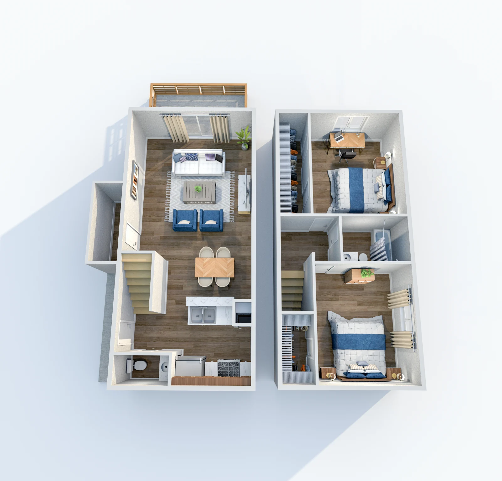 Boat House — floor plan, Plan B1 · 2 bed · 1.5 baths · 1,022 sq ft